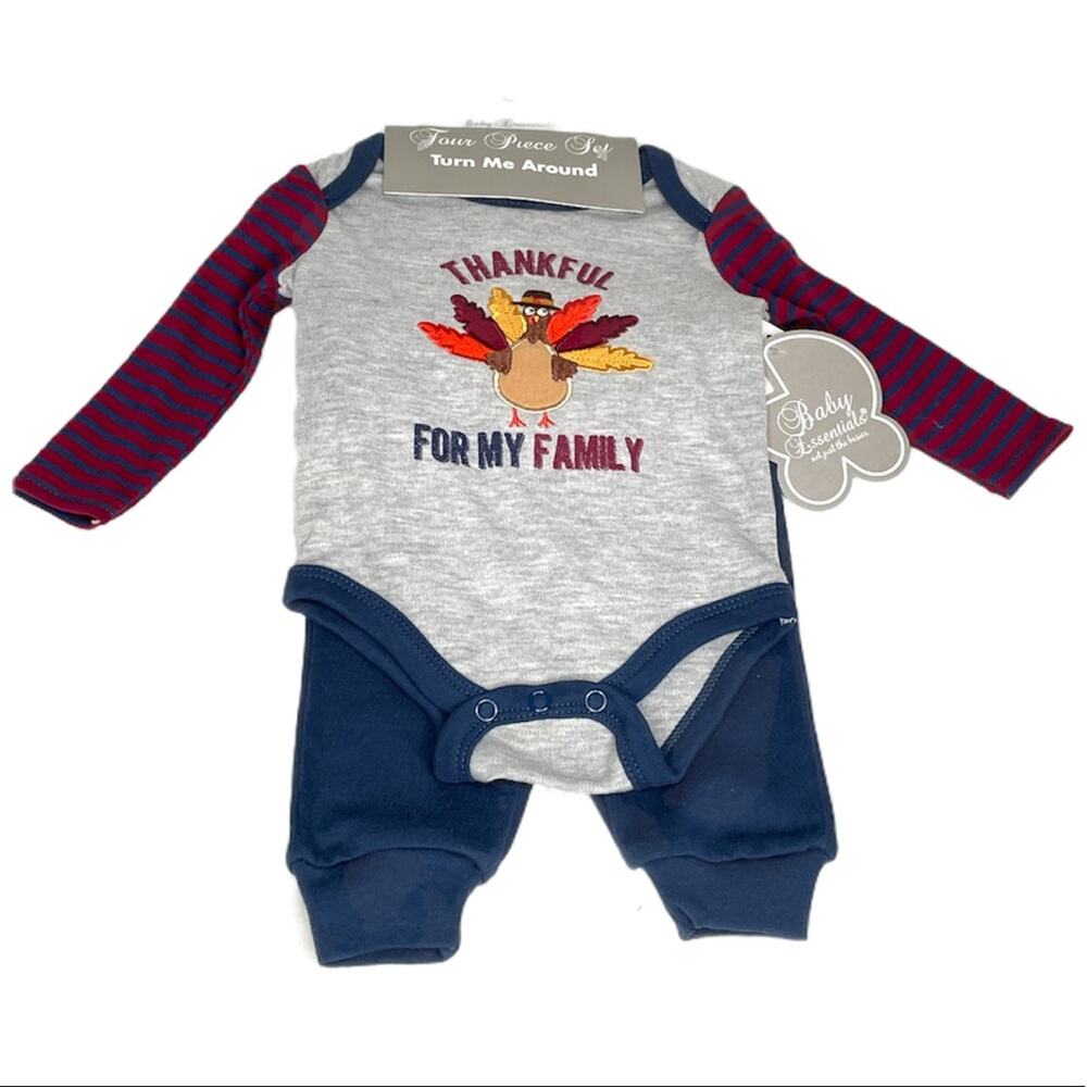 Baby Essentials Thanksgiving Turkey Outfit Thankful For My Family Gray 6 Months
